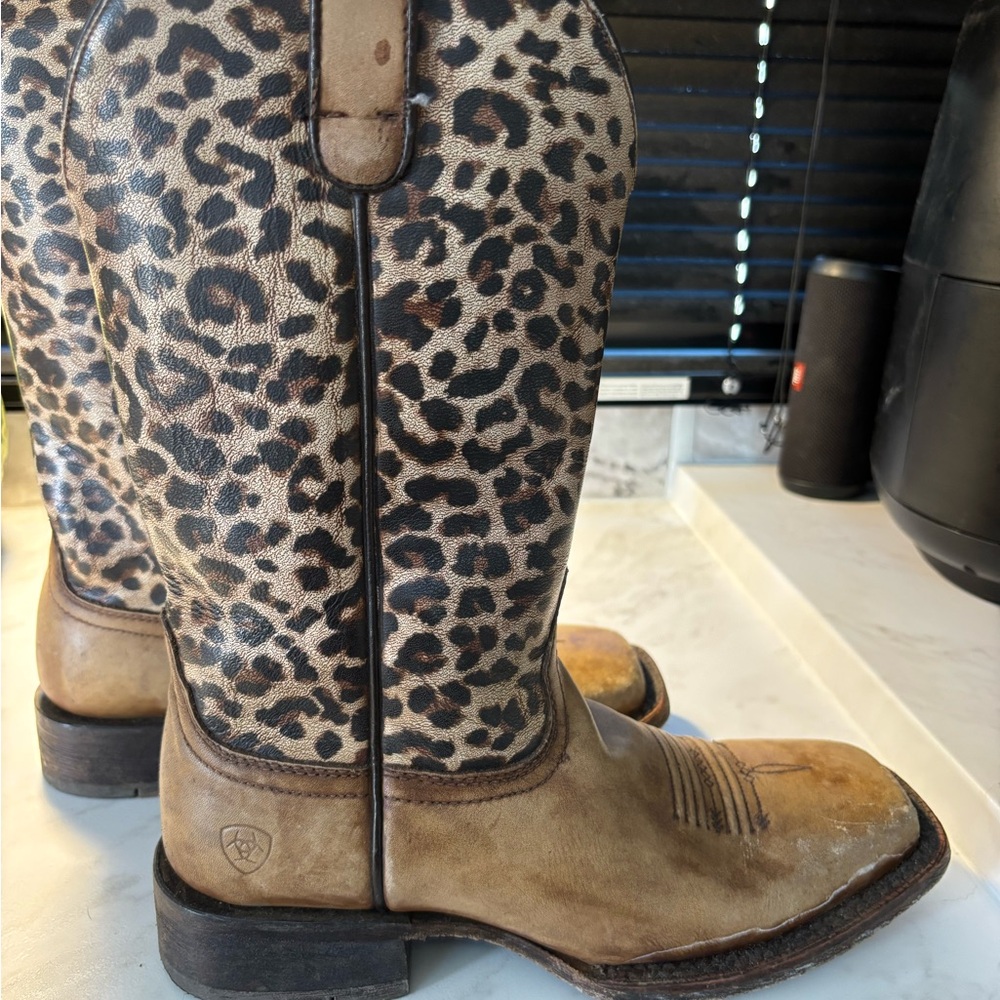 Ariat Tan and Black Leopard Western Boots